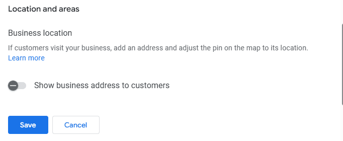 A screenshot showing how to hide an address on Google Business Profile