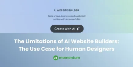 A screenshot of Wix's AI web builder with the text 'The Limitations of AI Website Builders: The Use Cases for Human Designers.'
