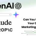 Different AI model logos, including Claude, Gemini, and ChatGPT, along with the words "Can You Use AI for Your Digital Marketing Strategy?"