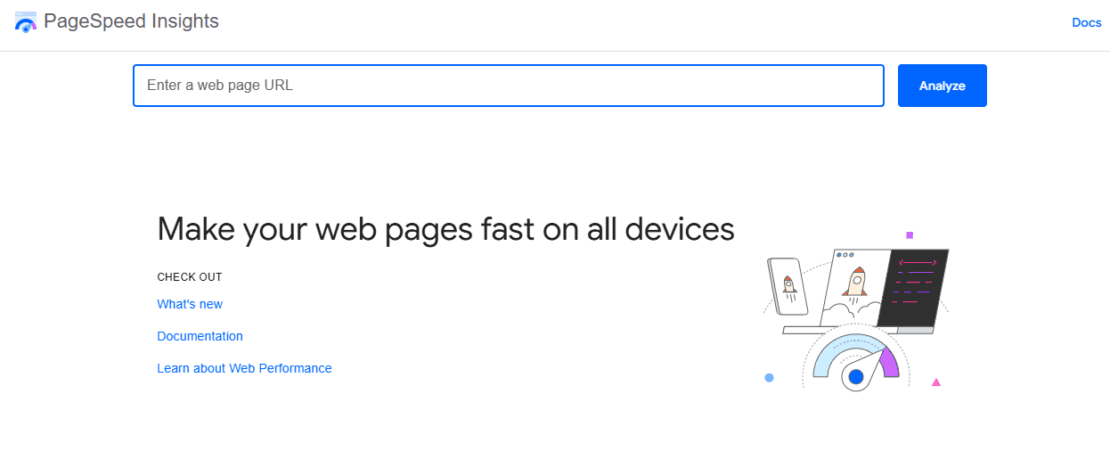 A screenshot from PageSpeed Insights showing where a website URL is inserted for analysis